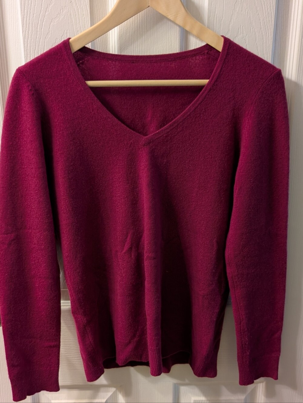 100% Cashmere Soft V-Neck Sweater in Deep Berry